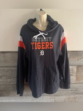Detroit Tigers Women’s Hoodie Cowl Neck Pullover Gray Orange White Size XL (T1)